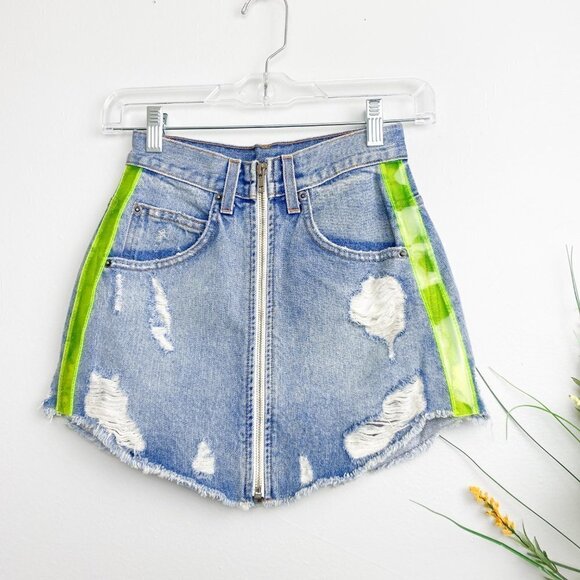 🦋 LF CARMAR Beatrice Yellow Neon Side Mini Skirt Size 23 - Picture 2 of 4